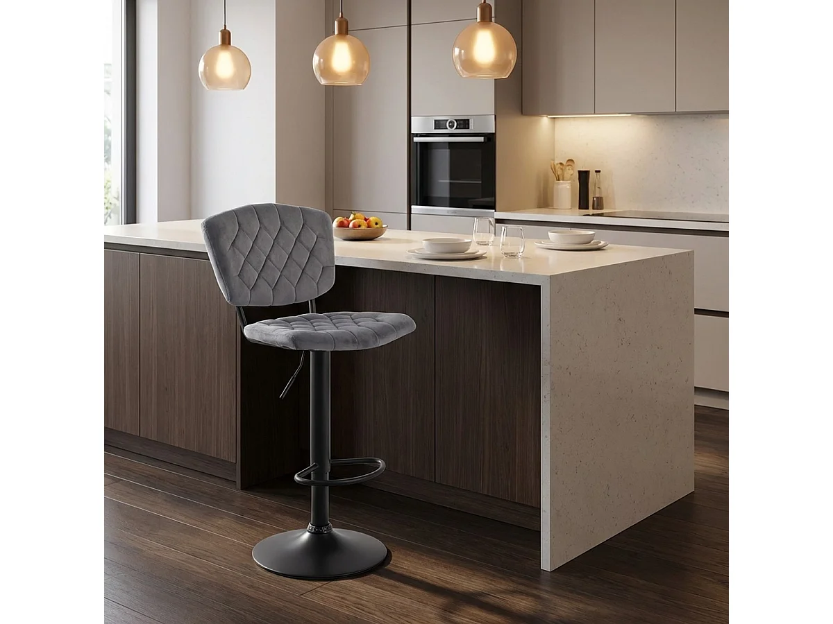 Tabouret de bar de cuisine haut réglable recouvert de tissu velours Toronto - Gris foncé