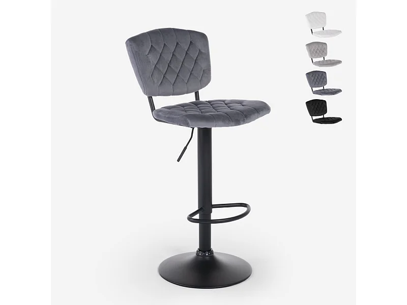 Höhenverstellbarer drehbarer Hocker aus Samt Stoff Toronto - Dunkel Grau