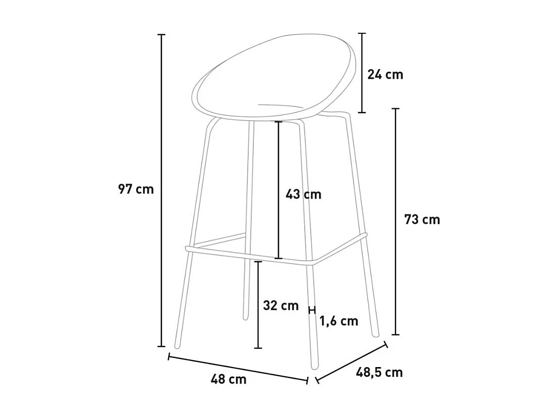 Hoher Hocker 73cm in modernem Design für die Küche,  Bar oder Restaurant Flaund - Gelb
