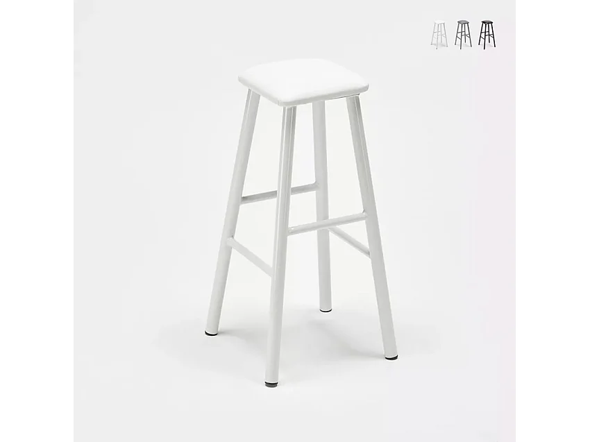 Industrieller Hocker aus Metall mit Kunstlederpolster Hardness - Weiß