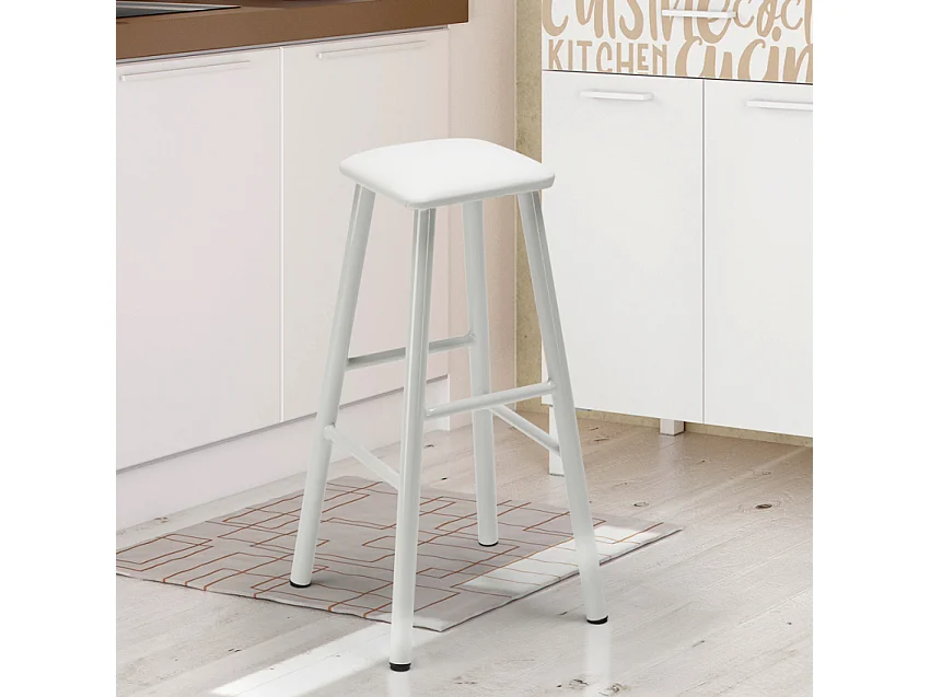 Industrieller Hocker aus Metall mit Kunstlederpolster Hardness - Weiß