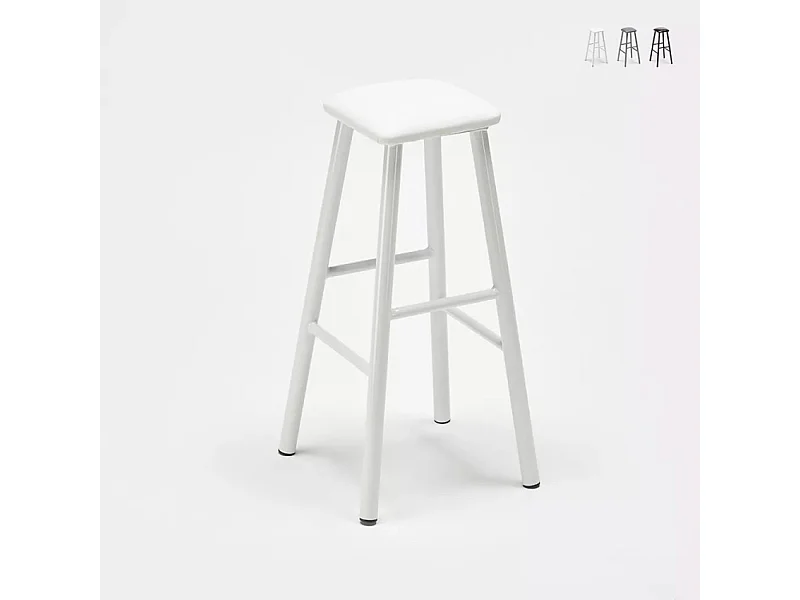 Industrieller Hocker aus Metall mit Kunstlederpolster Hardness - Weiß