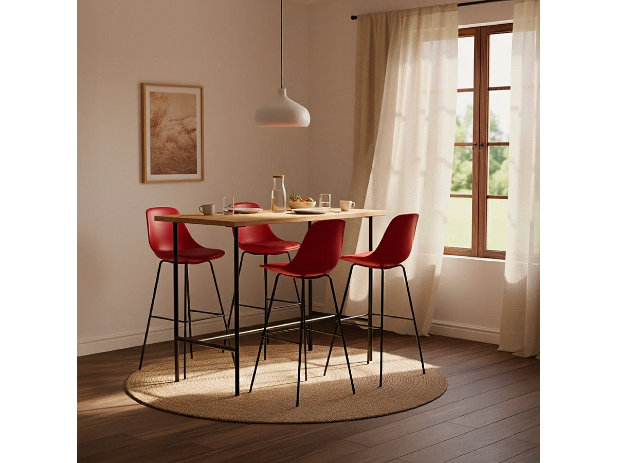 Taburete alto de metal para barra de cocina con cojín de diseño moderno Willis - Rojo
