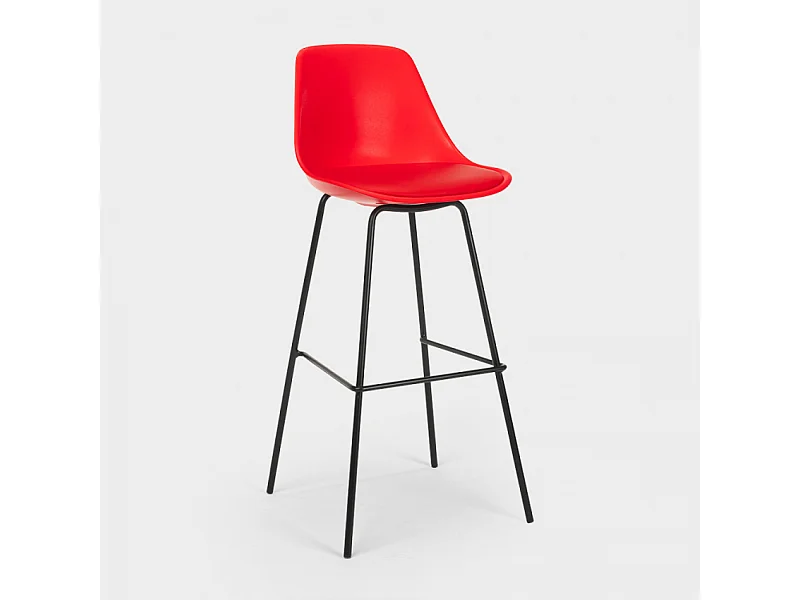 Taburete alto de metal para barra de cocina con cojín de diseño moderno Willis - Rojo