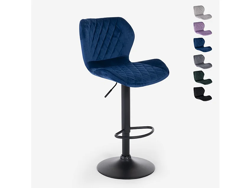 Taburete de barra de cocina ajustable moderno en tela de terciopelo Jersey. - Azul Marino