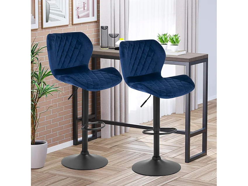 Taburete de barra de cocina ajustable moderno en tela de terciopelo Jersey. - Azul Marino