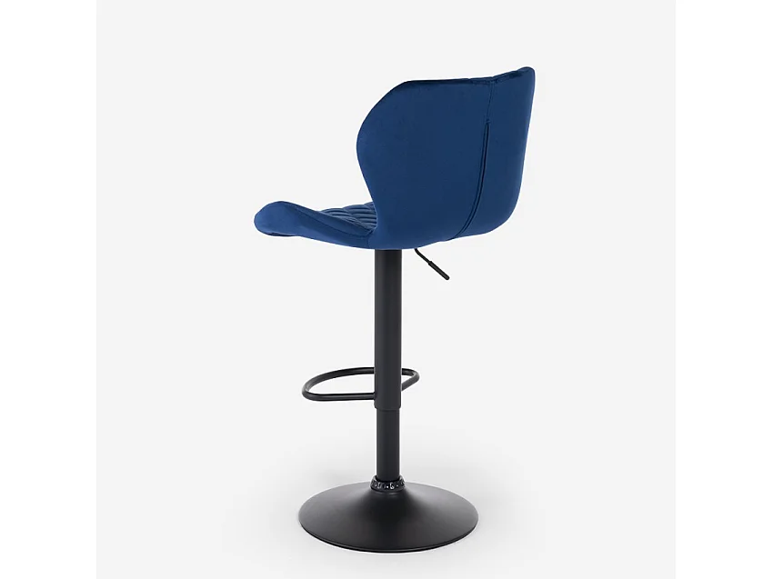 Taburete de barra de cocina ajustable moderno en tela de terciopelo Jersey. - Azul Marino