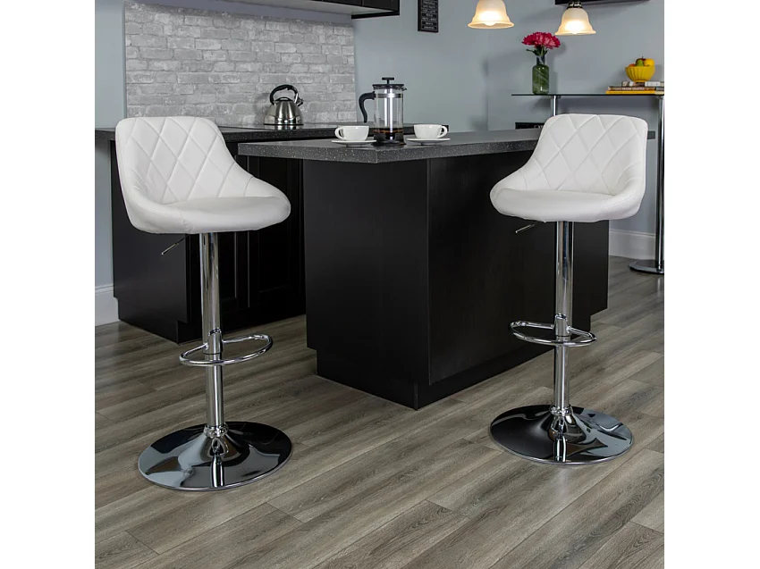 Taburete de bar cocina alto fijo giratorio ajustable respaldo Philadelphia - Blanco