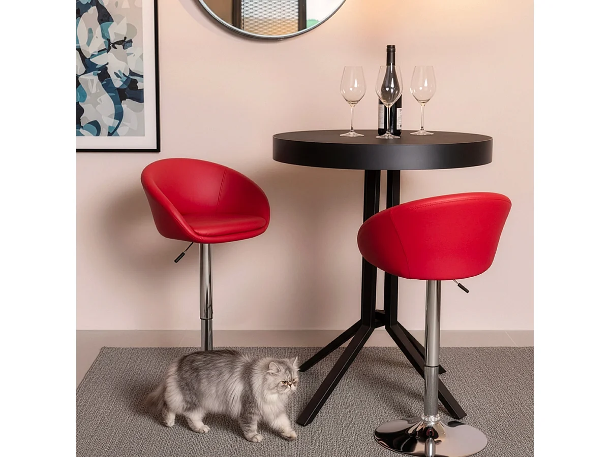 Sillón Taburete Giratorio Cuero Polipiel Diseño Moderno Austin - Rojo