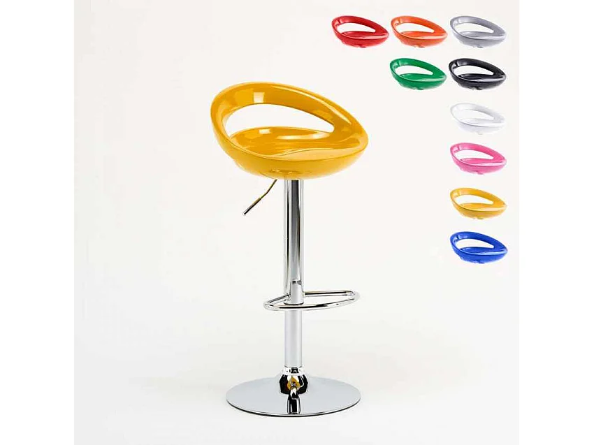 Taburete de bar para cocina alto giratorio fijo ajustable y con reposapiés modelo Hollywood - Amarillo