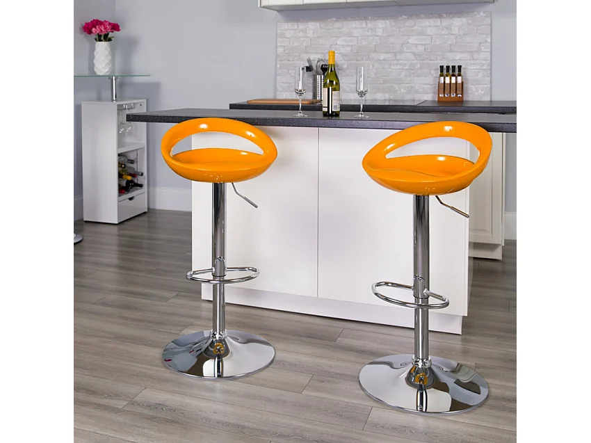 Taburete de bar para cocina alto giratorio fijo ajustable y con reposapiés modelo Hollywood - Amarillo