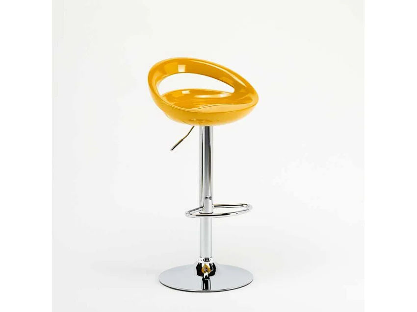 Taburete de bar para cocina alto giratorio fijo ajustable y con reposapiés modelo Hollywood - Amarillo