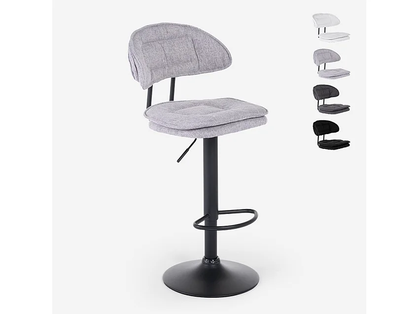 Taburete de bar de cocina ajustable moderno en tela tapizada Nashville. - Gris claro