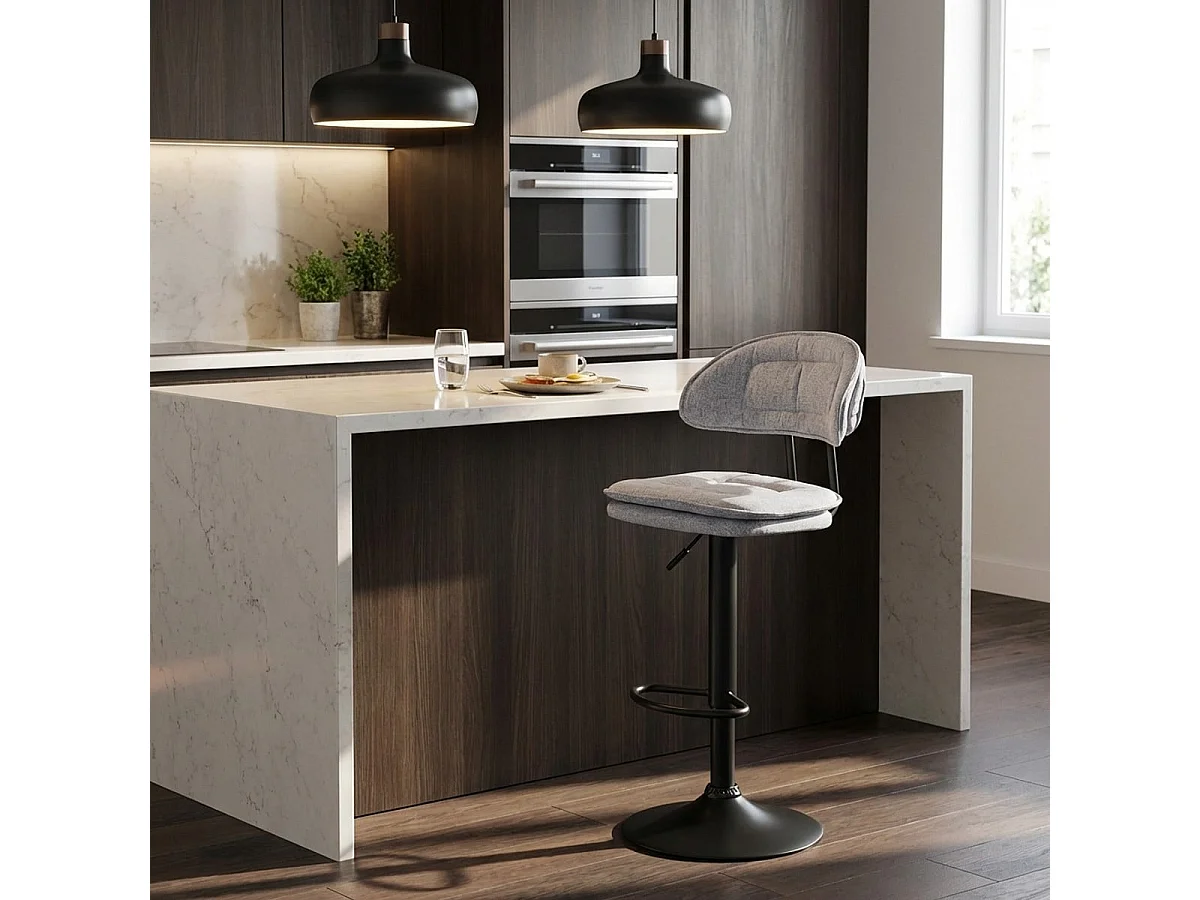 Taburete de bar de cocina ajustable moderno en tela tapizada Nashville. - Gris claro