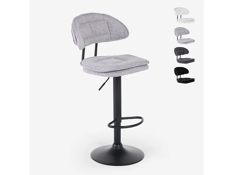 Taburete de bar de cocina ajustable moderno en tela tapizada Nashville. - Gris claro