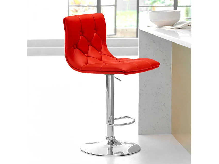 Taburete cocina y bar acolchado Chesterfield de cuero polipiel diseño Honolulu - Rojo