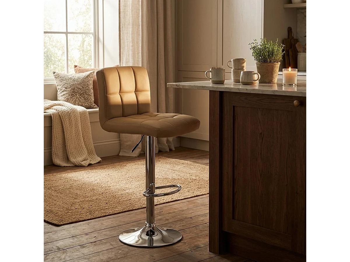 Fester, drehbarer und verstellbarer Bar- und Küchenhocker mit Rückenlehne und Fußstütze Atlanta - Beige
