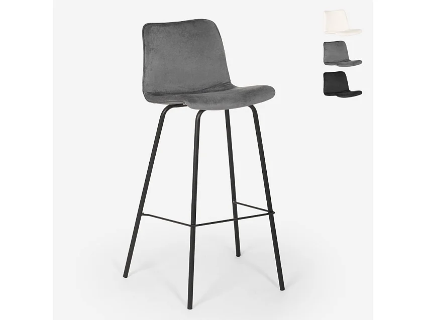 Taburete alto de bar cocina fijo terciopelo diseño moderno Dett - Gris Oscuro