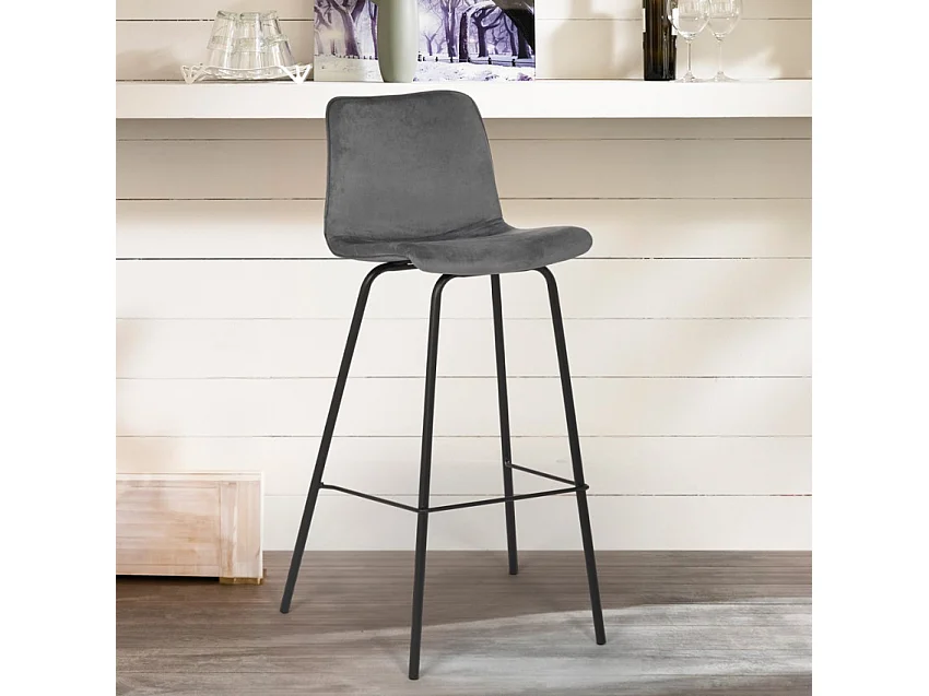 Taburete alto de bar cocina fijo terciopelo diseño moderno Dett - Gris Oscuro