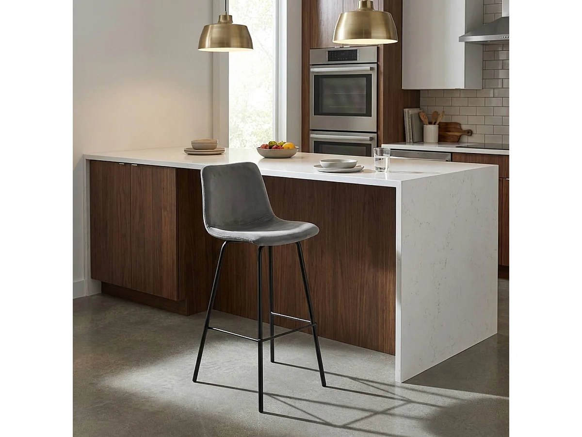 Taburete alto de bar cocina fijo terciopelo diseño moderno Dett - Gris Oscuro