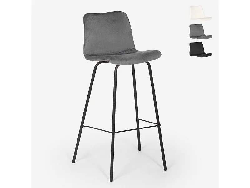 Taburete alto de bar cocina fijo terciopelo diseño moderno Dett - Gris Oscuro