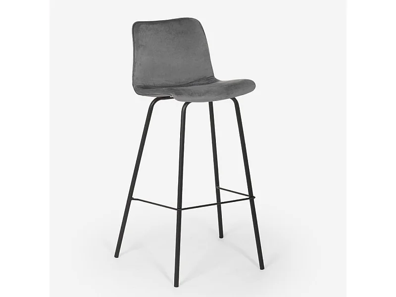 Taburete alto de bar cocina fijo terciopelo diseño moderno Dett - Gris Oscuro