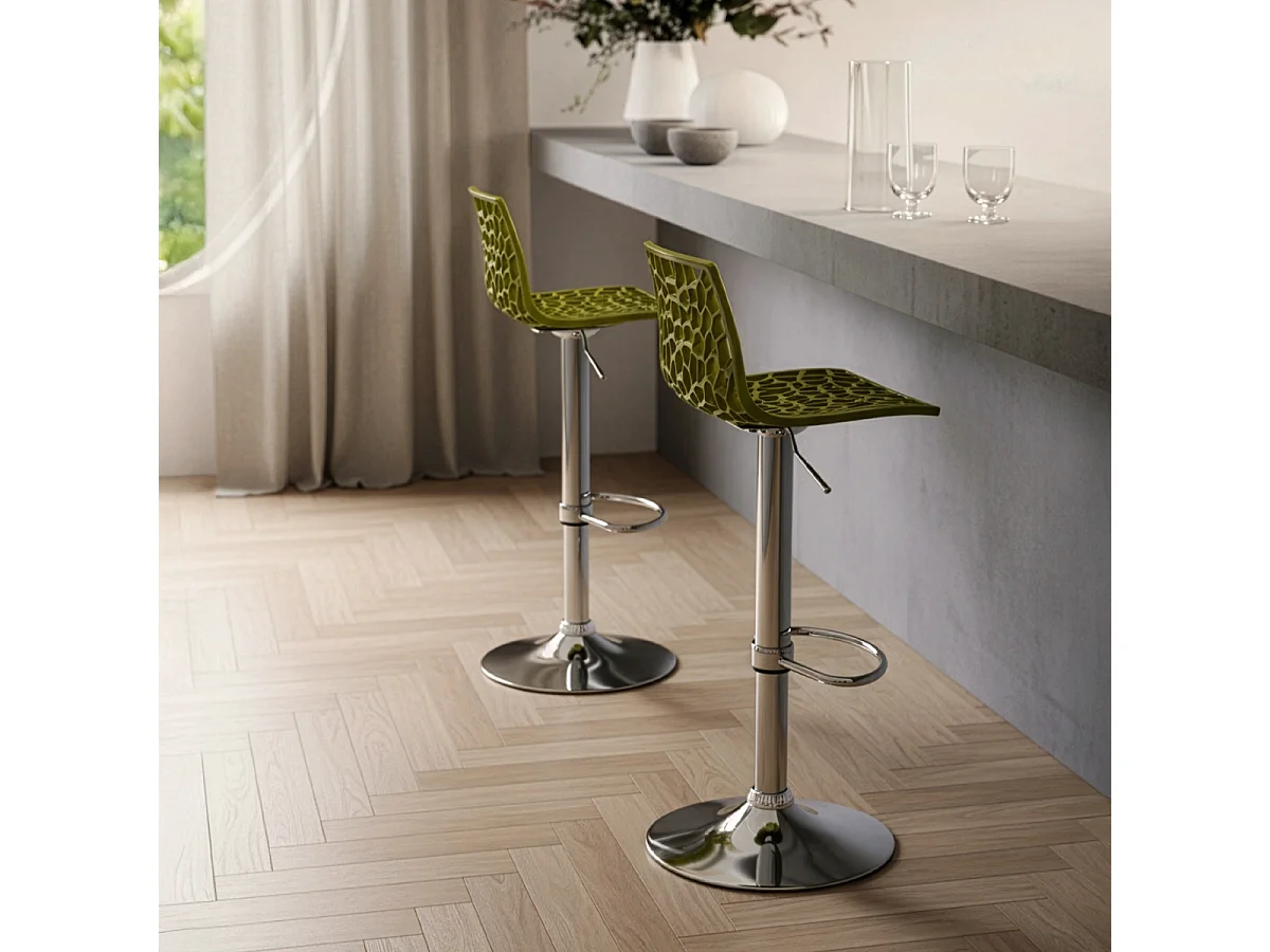 Barhocker mit Fußstütze Hoch Drehbar Höhenverstellbar für Küche Bar Grand Soleil Spider - Grün