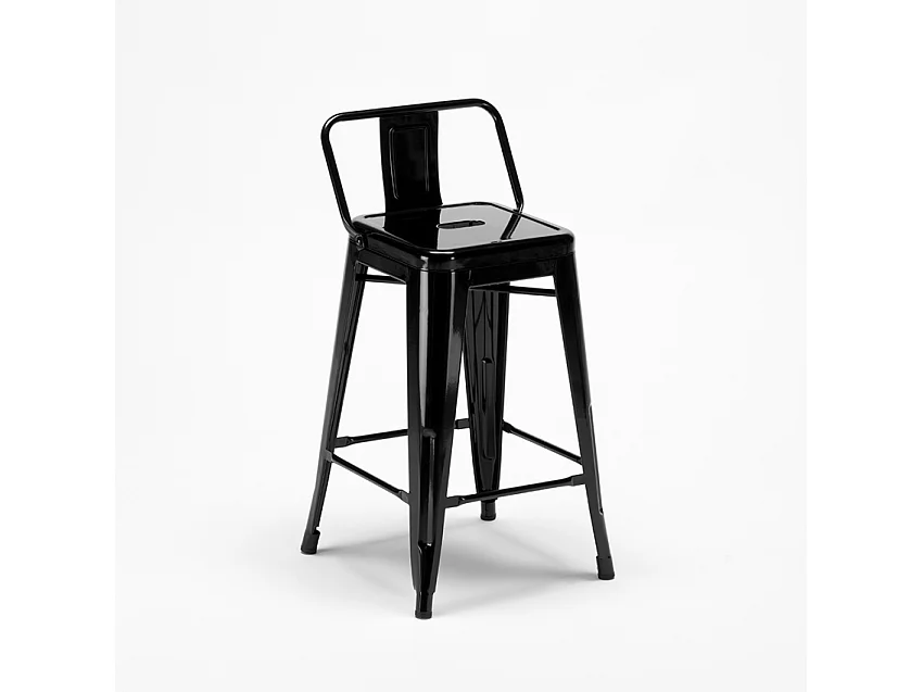 Barhocker im industrie stil aus metall mit rückenlehne Steel Top - Schwarz