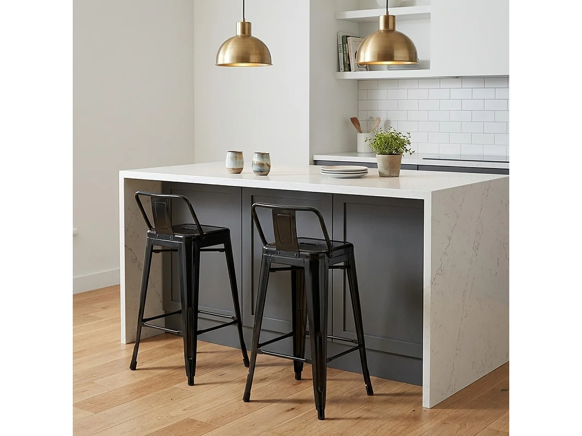 Barhocker im industrie stil aus metall mit rückenlehne Steel Top - Schwarz