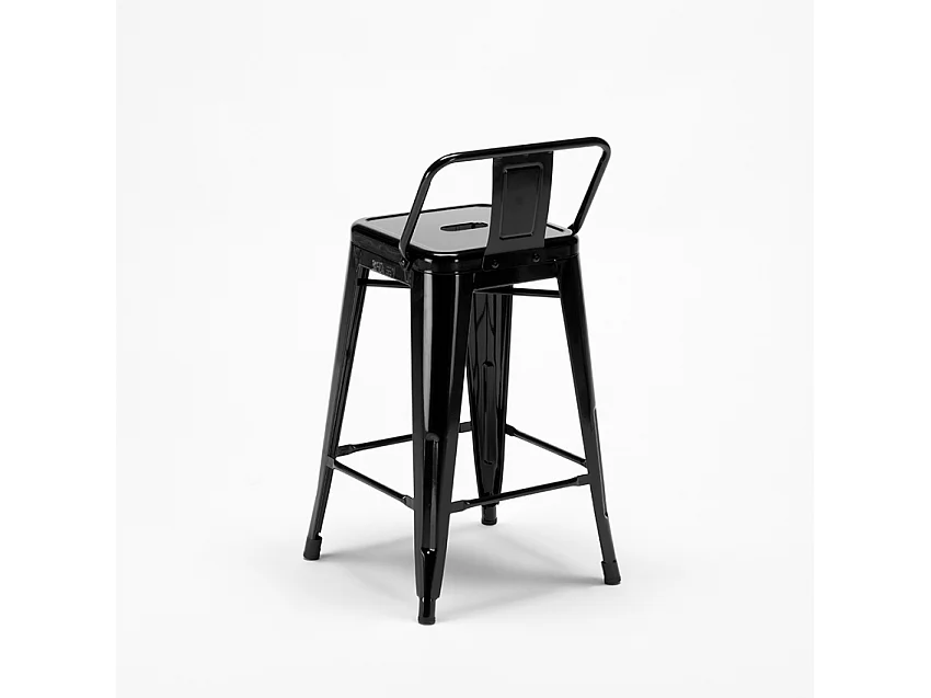 Barhocker im industrie stil aus metall mit rückenlehne Steel Top - Schwarz