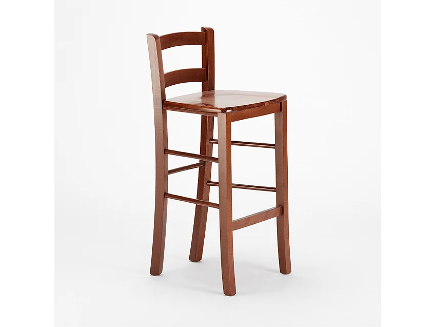 Sgabello alto in legno con schienale Munich per bar pub e cucina