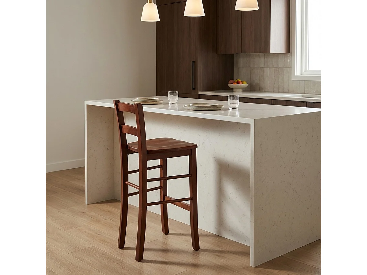 Taburete alto de madera con respaldo Munich para bar pub y cocina