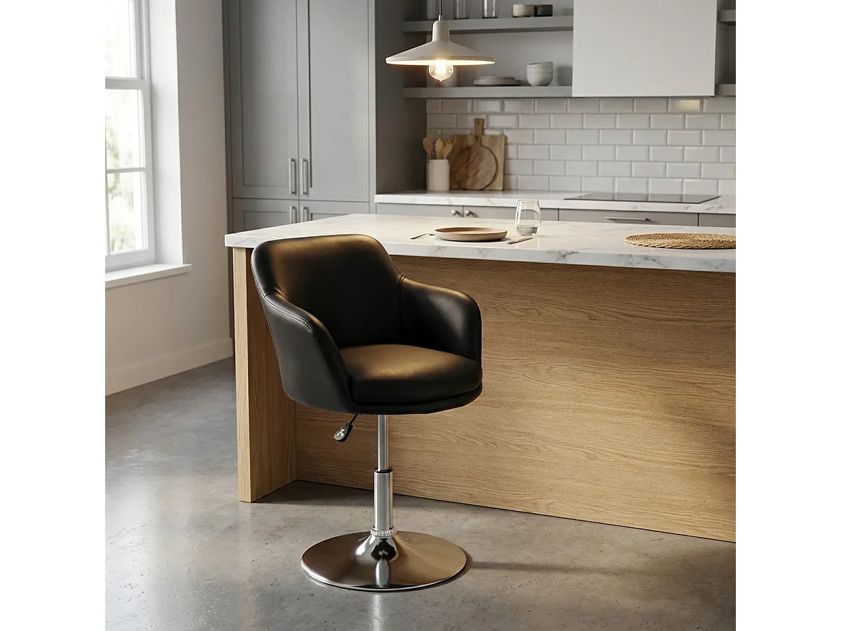 Taburete bar cocina giratoria butaca con reposabrazos regulables Ober - Negro
