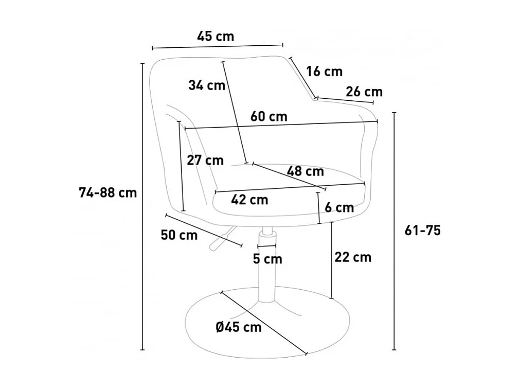 Taburete bar cocina giratoria butaca con reposabrazos regulables Ober - Negro