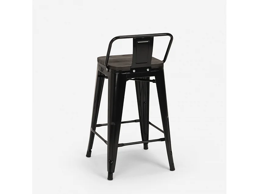 taburete alto de diseño industrial de metal y madera, para barra y cocina steel wood top - Negro