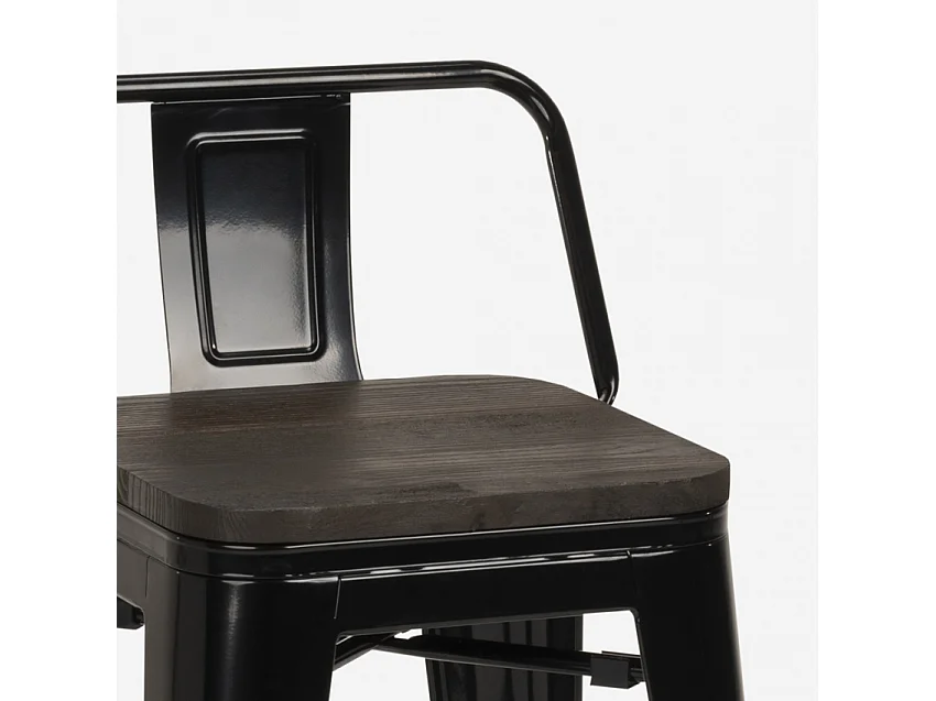 taburete alto de diseño industrial de metal y madera, para barra y cocina steel wood top - Negro