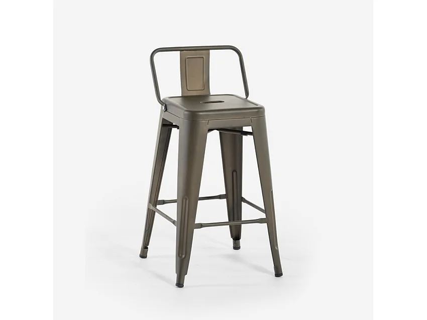 Barhocker im industrie stil aus metall mit rückenlehne Steel Top - Bronze