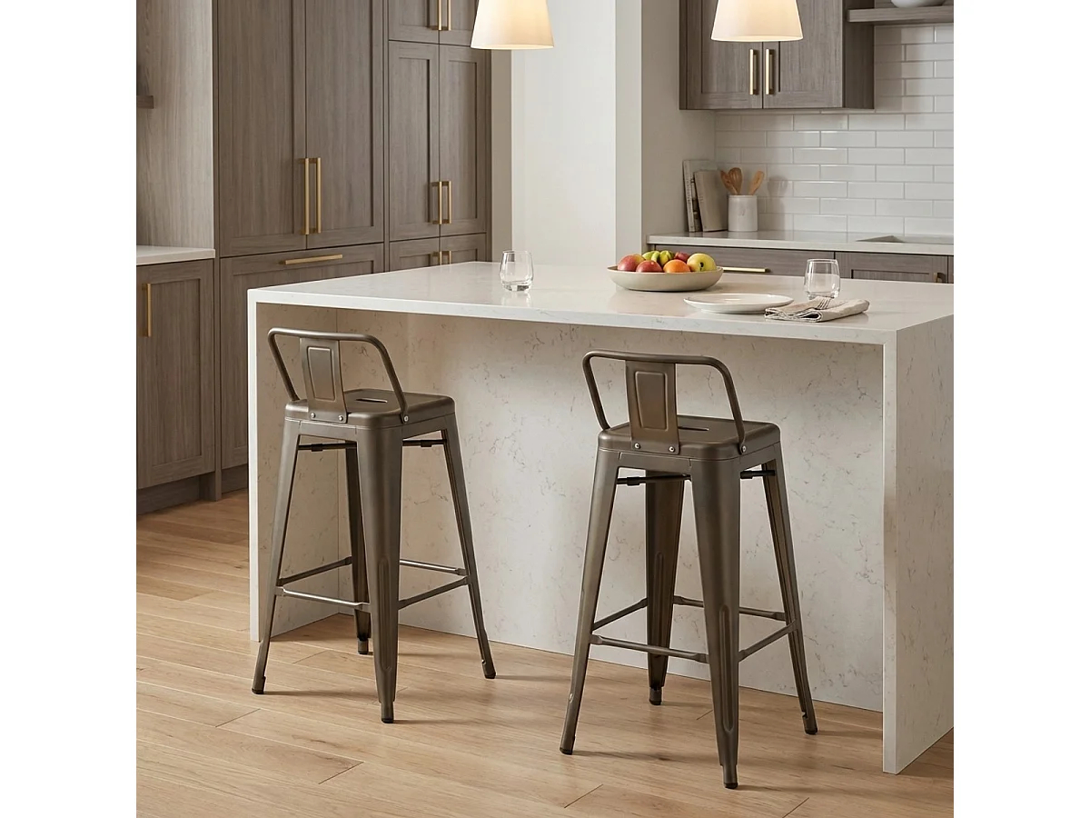 Barhocker im industrie stil aus metall mit rückenlehne Steel Top - Bronze
