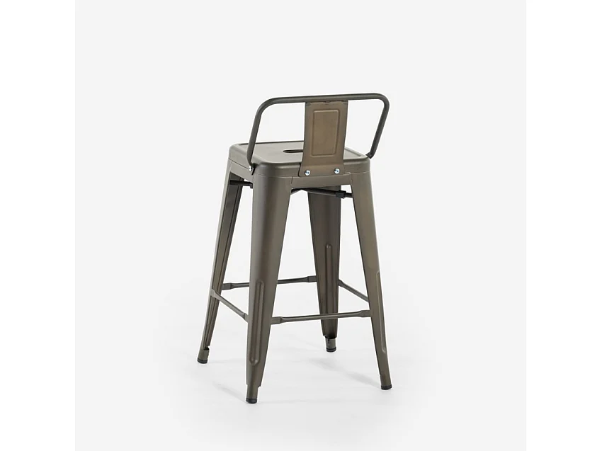 Barhocker im industrie stil aus metall mit rückenlehne Steel Top - Bronze