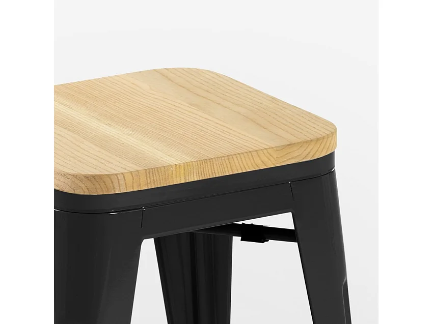 taburete industrial metal bar cocina madera steel rocket wood - Negro