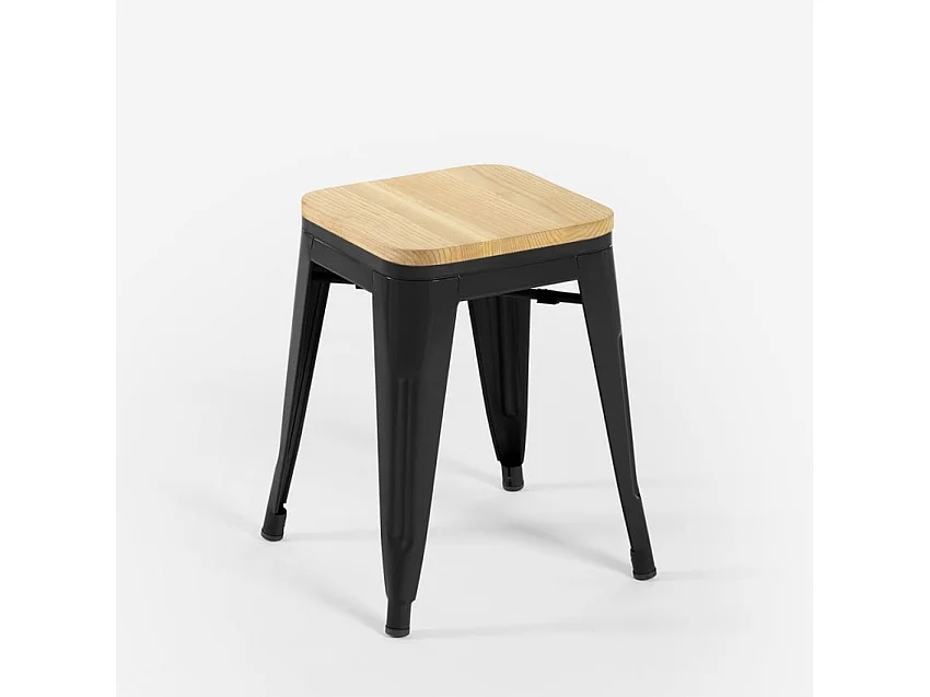 taburete industrial metal bar cocina madera steel rocket wood - Negro