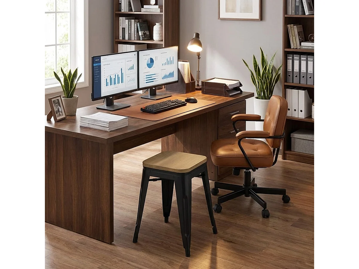 taburete industrial metal bar cocina madera steel rocket wood - Negro