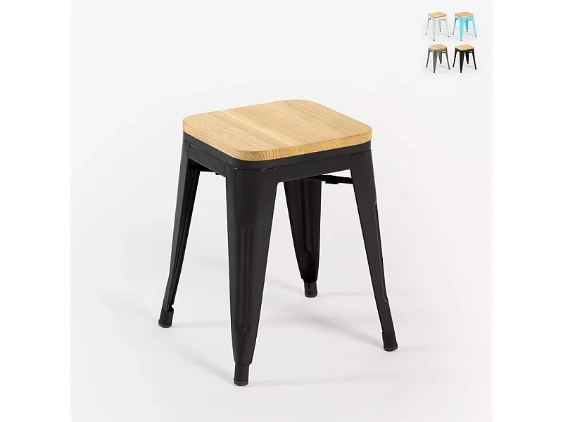 taburete industrial metal bar cocina madera steel rocket wood - Negro