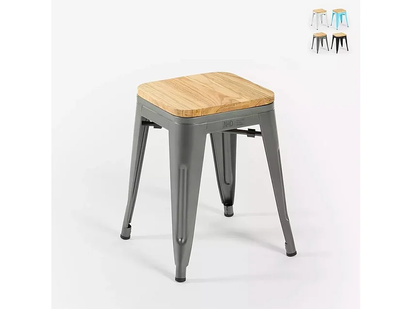 taburete industrial metal bar cocina madera steel rocket wood - Gris Oscuro