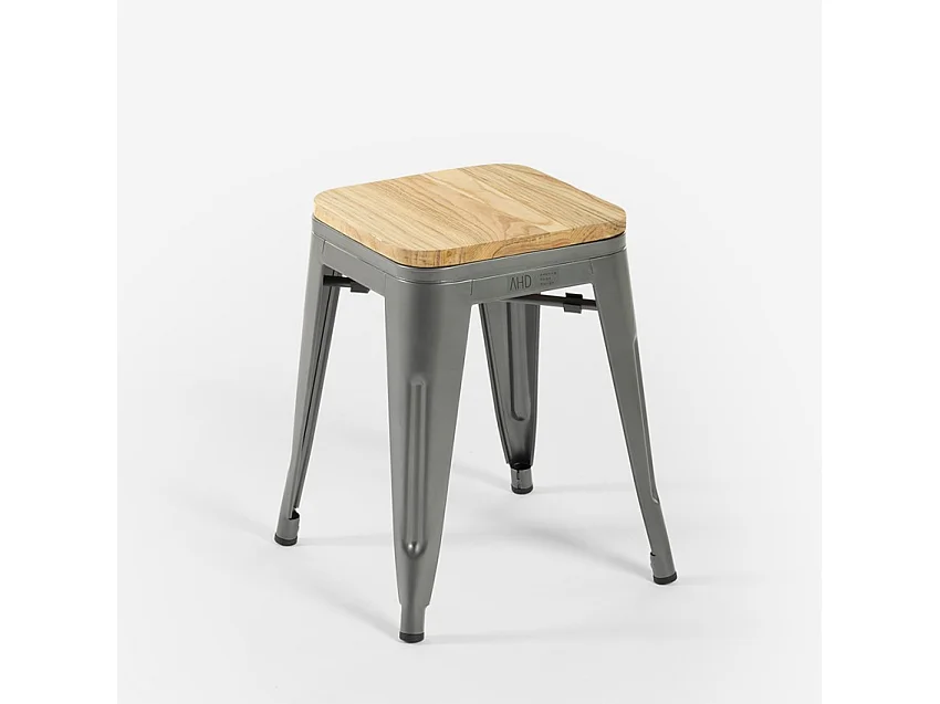 taburete industrial metal bar cocina madera steel rocket wood - Gris Oscuro