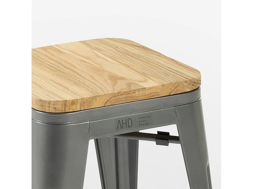 taburete industrial metal bar cocina madera steel rocket wood - Gris Oscuro