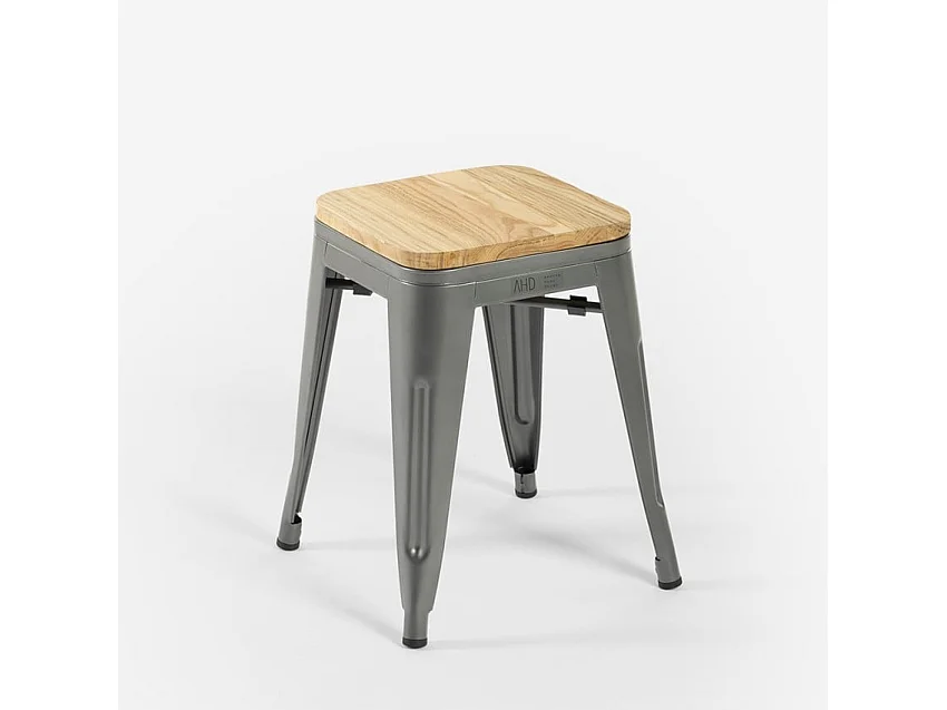 tabouret industriel en métal avec siège bois pour bar et cuisine - steel rocket wood - Gris foncé
