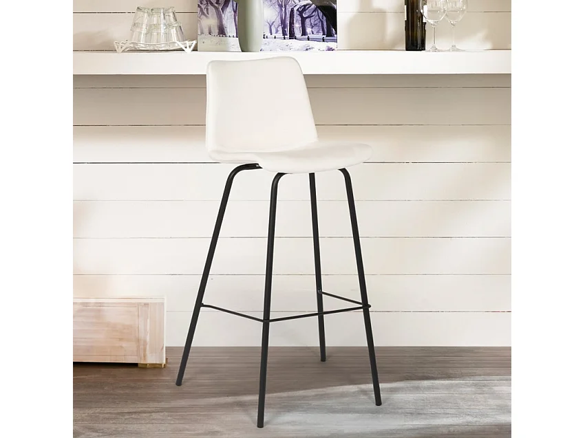 Taburete alto de bar cocina fijo terciopelo diseño moderno Dett - Blanco