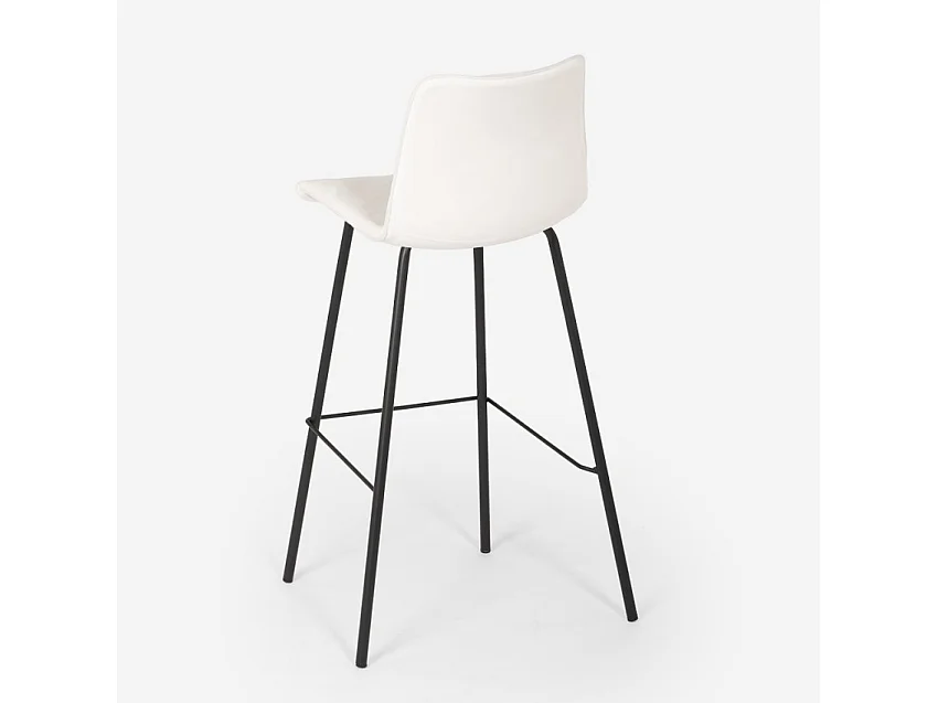 Taburete alto de bar cocina fijo terciopelo diseño moderno Dett - Blanco