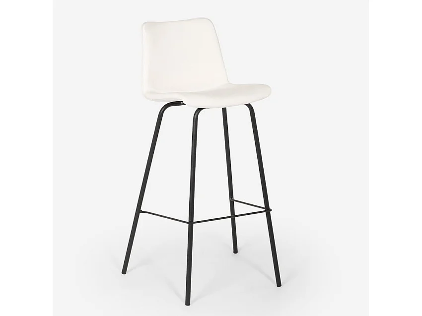 Taburete alto de bar cocina fijo terciopelo diseño moderno Dett - Blanco